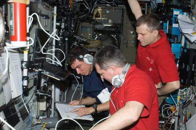 NASA image: Expedition 28 Crew Members monitor Progress Approach/Docking