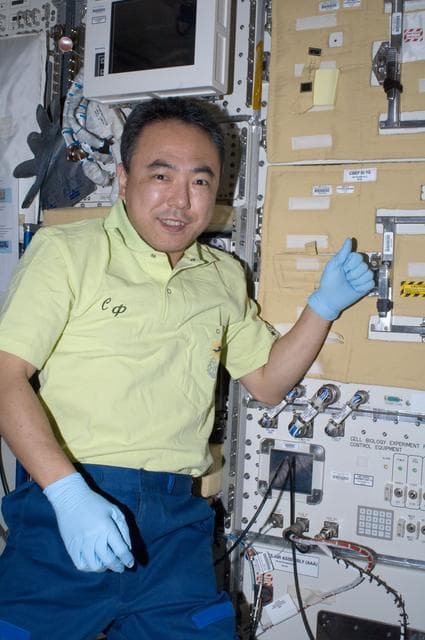 NASA image: FE Furukawa poses for a photo during VolSci Session