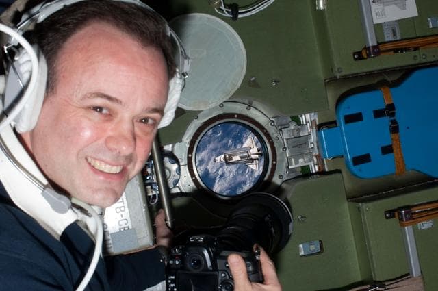 NASA image: View of Expedition 28 Crew Member posing for photo in the Service Module