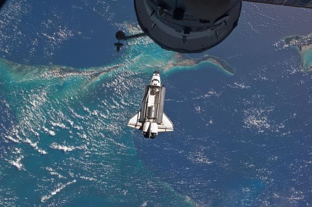 NASA image: View of the Shuttle Atlantis during approach to the ISS