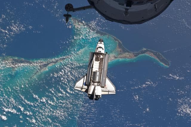 NASA image: View of the Shuttle Atlantis during approach to the ISS