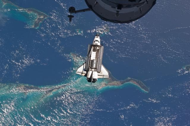 NASA image: View of the Shuttle Atlantis during approach to the ISS