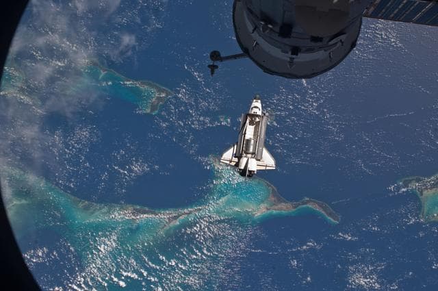 NASA image: View of the Shuttle Atlantis during approach to the ISS