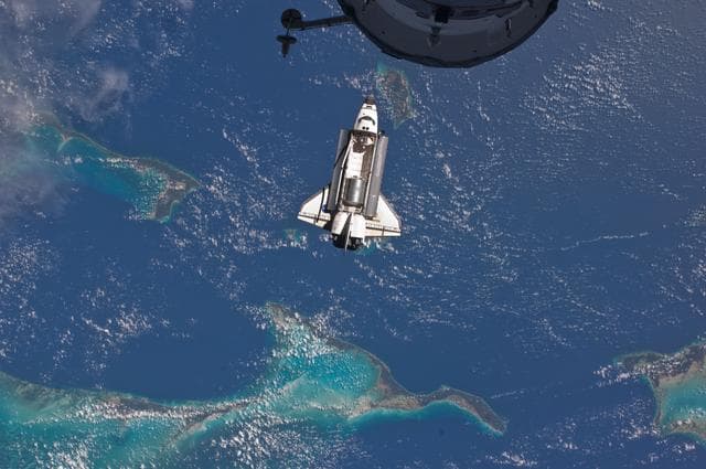 NASA image: View of the Shuttle Atlantis during approach to the ISS
