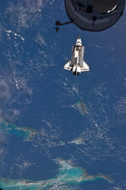 NASA image: View of the Shuttle Atlantis during approach to the ISS