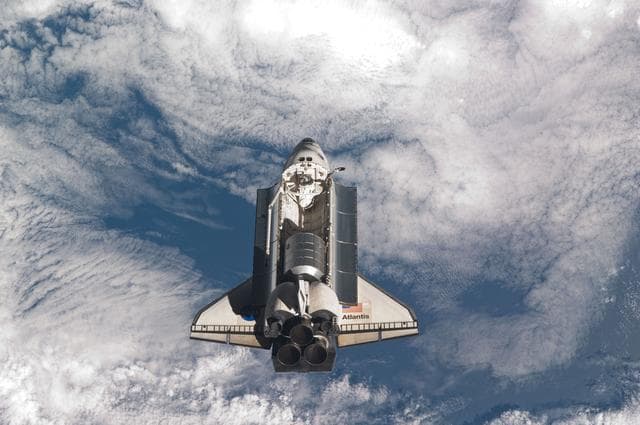 NASA image: View of the Shuttle Atlantis during approach to the ISS