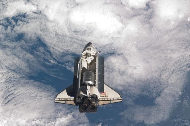NASA image: View of the Shuttle Atlantis during approach to the ISS