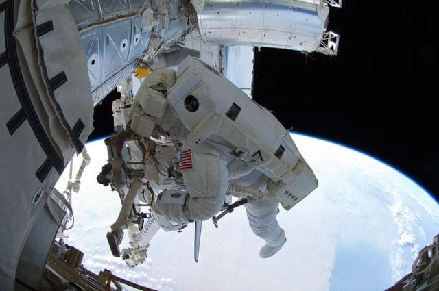 NASA image: View of FE Garan taken with a Fisheye Camera during EVA
