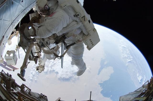 NASA image: View of FE Garan taken with a Fisheye Camera during EVA
