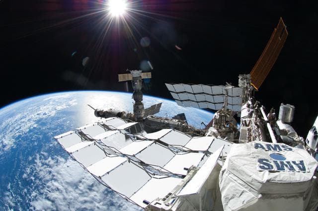 NASA image: Exterior view of ISS taken with a Fisheye Camera during EVA