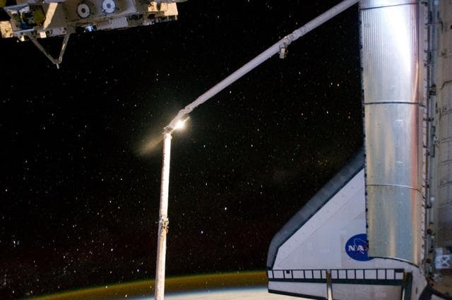 NASA image: View of the Shuttle Atlantis docked to the ISS