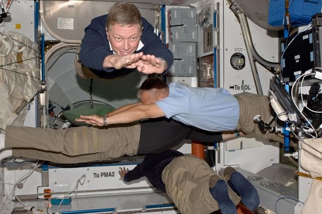 NASA image: View of Expedition 28 / STS-135 Crew Members floating in the Node 2