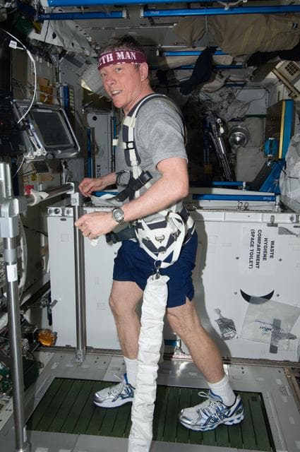 NASA image: Fossum using T2 treadmill in Node 2
