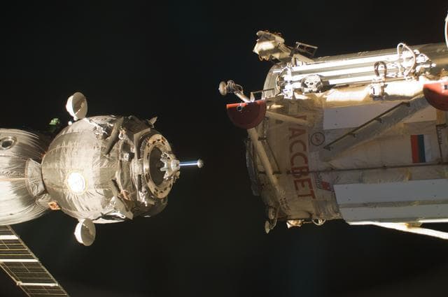 NASA image: Soyuz TMA-03M Spacecraft prepares to dock with the MRM-1