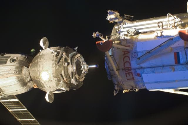 NASA image: Soyuz TMA-03M Spacecraft prepares to dock with the MRM-1