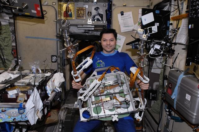 NASA image: Shkaplerov works with EVA Hardware in the SM
