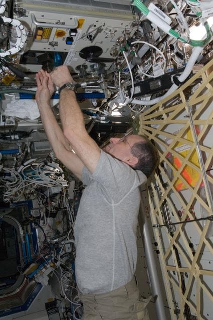 NASA image: Pettit performs an in-flight maintenenace on the PWD in the U.S. Laboratory