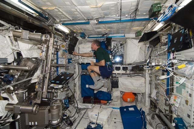 NASA image: Burbank works with the SLAMMD in the Columbus Module