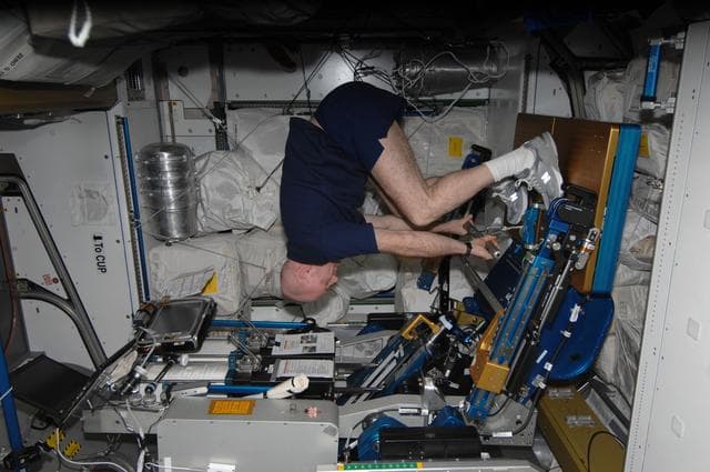 NASA image: Kuipers exercises on the ARED in the Node 3