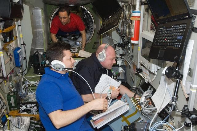 NASA image: Kuipers and Kononenko during ATV Approach and Docking