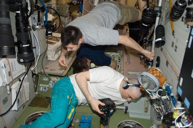 NASA image: Cosmonauts watch Progress 46 Spacecraft after undocking