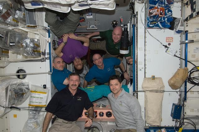 NASA image: Expedition 30 crewmembers in the Node 1