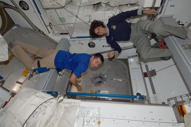 NASA image: Expedition 32 Crew Members check the HTV3 Vestibule