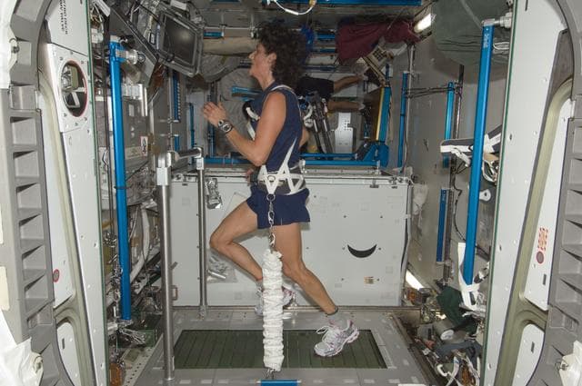NASA image: FE Williams exercises on the T2 Treadmill