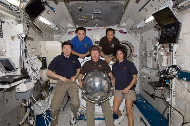 NASA image: ISS032 crewmembers with Sfera satellite in JPM