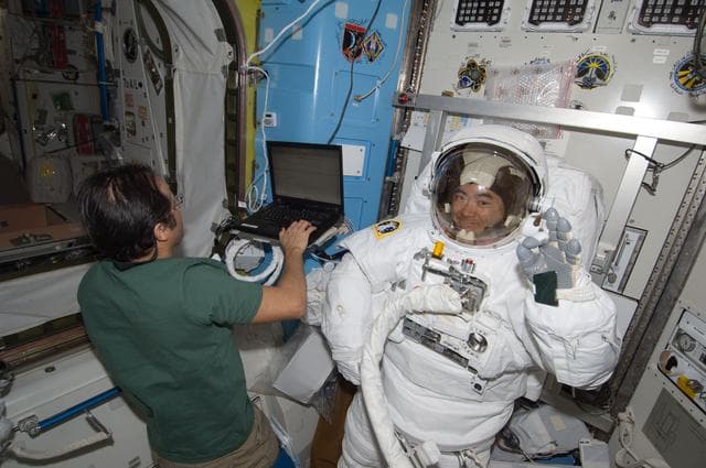 NASA image: Hoshide and Acaba in airlock