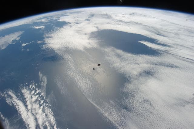 NASA image: JEMRMS Small Satellite Deployment Observation