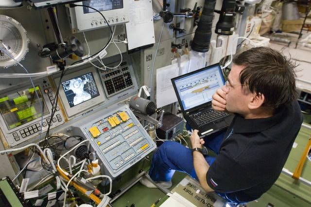 NASA image: Malenchenko during Soyuz TMA-06M docking