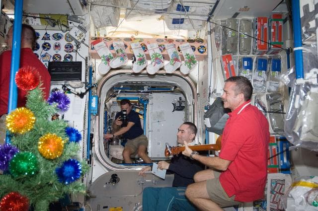 NASA image: Expedition 34 crewmembers in the Node 1