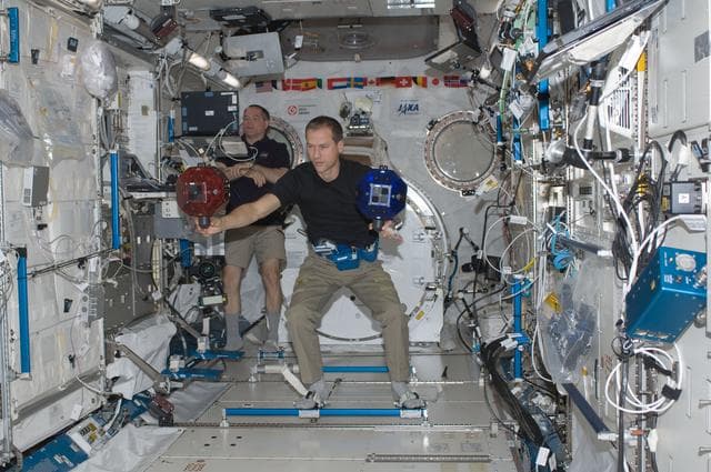 NASA image: Ford and Marshburn conducts a session of the SPHERES Experiment in the JPM