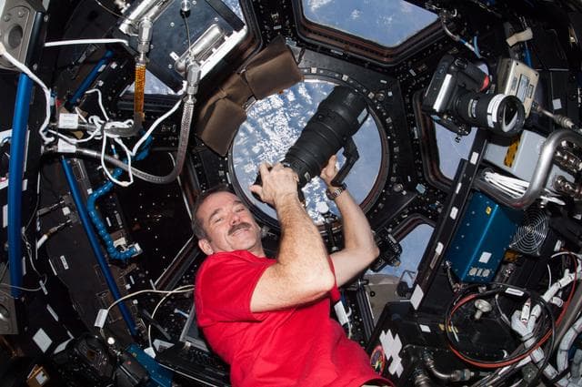 NASA image: Hadfield uses still camera in the Cupola Module