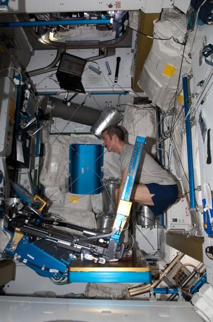 NASA image: Hadfield exercises on the ARED in the Node 3