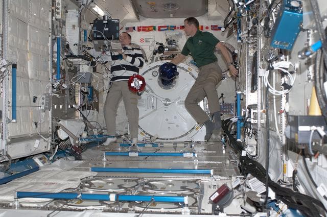 NASA image: Ford and Marshburn conducts a session of the SPHERES ZR