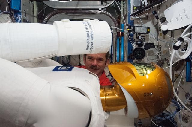 NASA image: Hadfield works with Robonaut 2 hardware