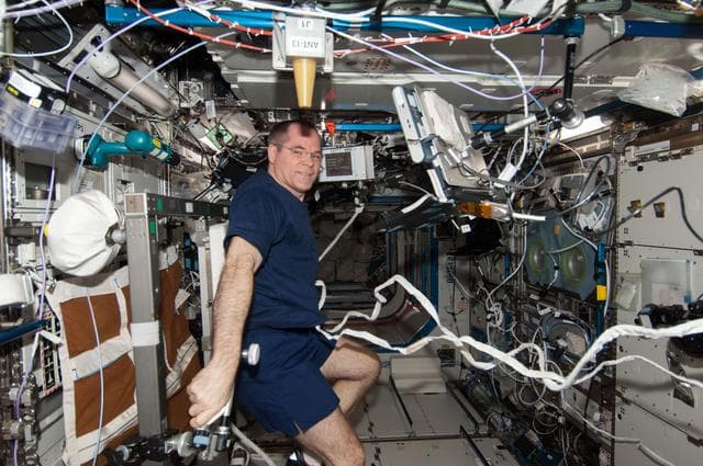 NASA image: Ford exercises on the CEVIS in the U.S. Laboratory