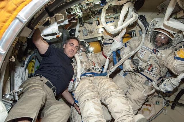 NASA image: Cassidy with Vinogradov and Romanenko in Pirs