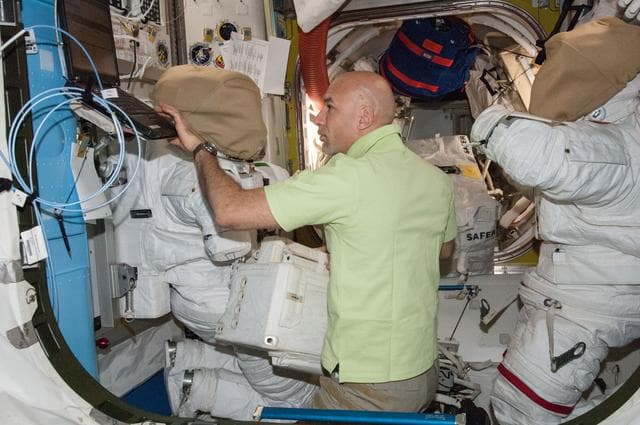 NASA image: Parmitano at work in airlock