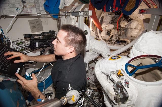 NASA image: Cassidy working EMU loop scrub