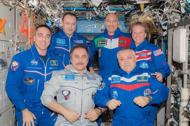 NASA image: Expedition 36/37 crew gathers in U.S. Lab