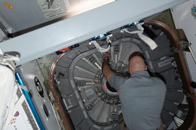 NASA image: Prepping Orbital Sciences Cygnus commercial cargo spacecraft for undock