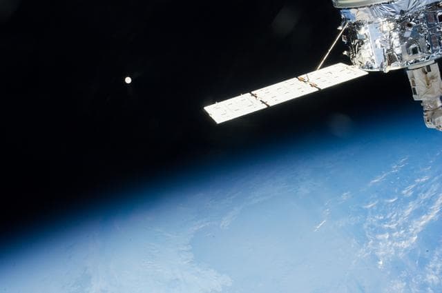 NASA image: View of Moon over Earth limb taken by the Expedition 37 crew.