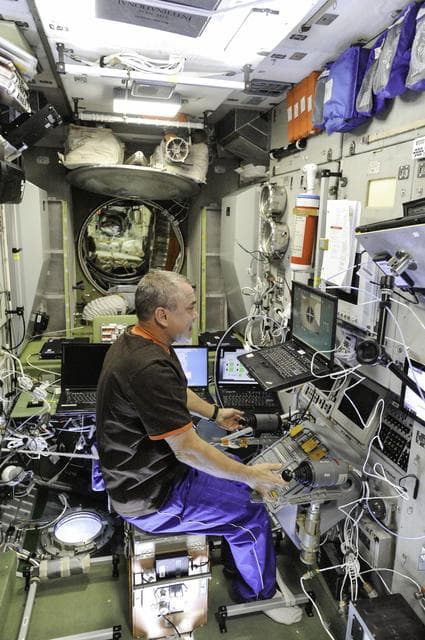 NASA image: Tyurin practices the manual docking techniques with the TORU