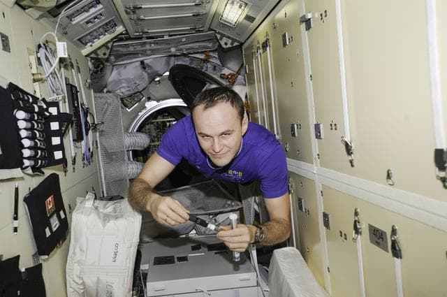 NASA image: Matryoshka R - Ryazanskiy during activity with Bubble Dosimeter Detector Kit A10
