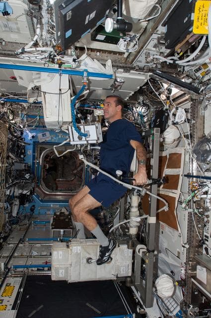 NASA image: Mastracchio exercises on the CEVIS