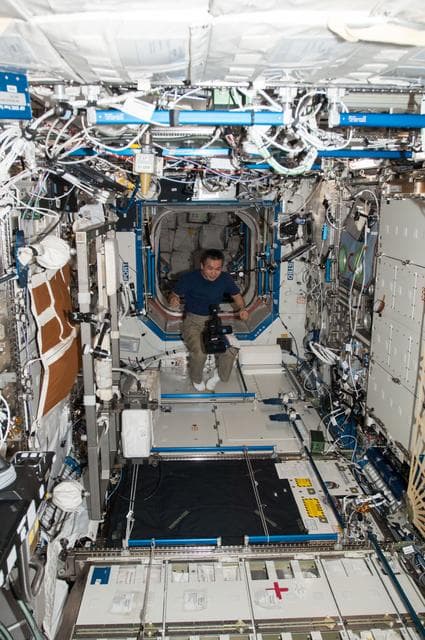 NASA image: Wakata works with video camera