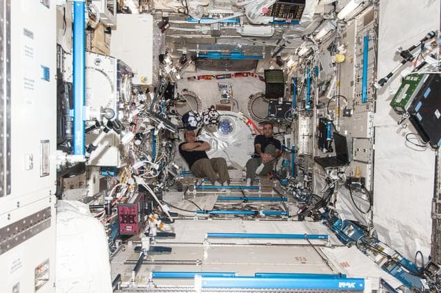 NASA image: Kotov and Mastracchio during SPHERES Experiment